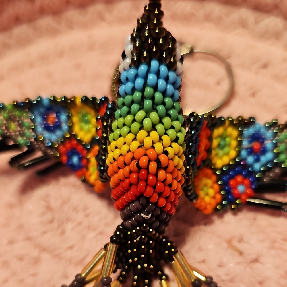 Colorful Beaded Hummingbird Keychain - Picture 4 of 6